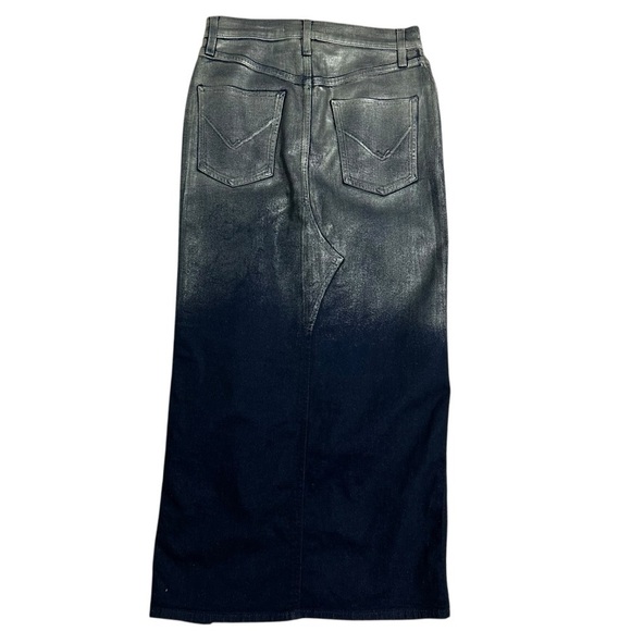 Hudson Denim Midi Skirt Jean Reconstructed Metallic Silver Blue Cotton Size 28 - Picture 4 of 8